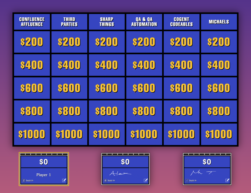 Web Dev Jeopardy! User Interface